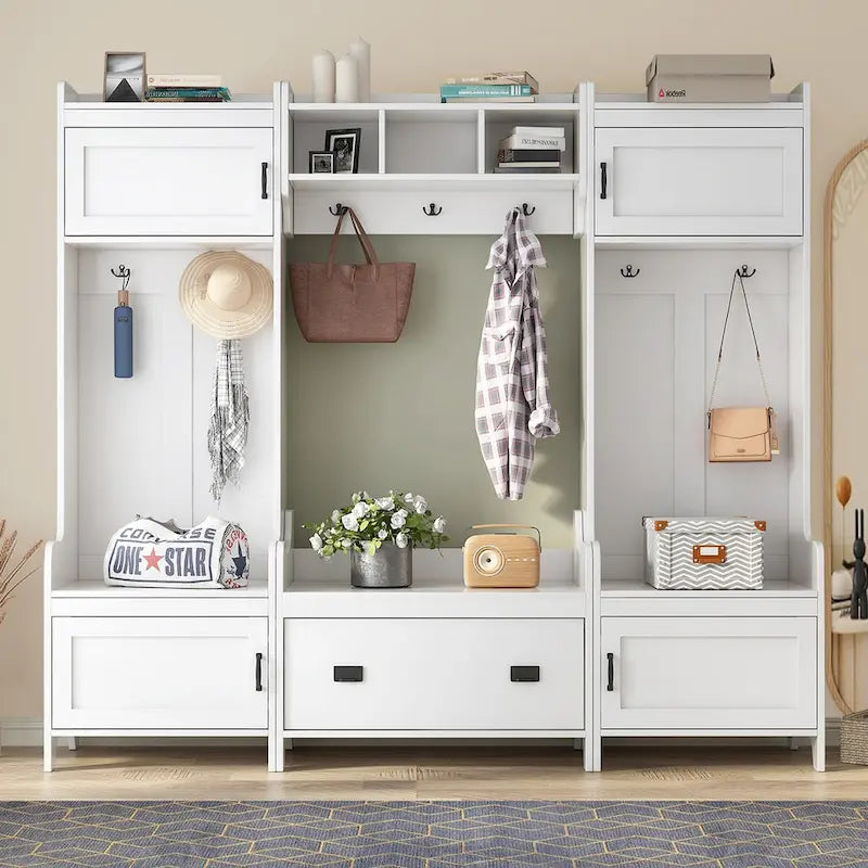 Porte-manteau modulaire multifonctionnel en bois 4-en-1 sur pied