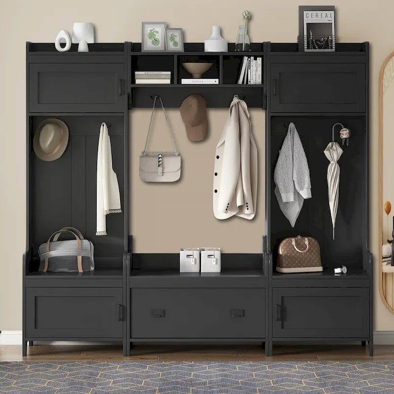 Porte-manteau modulaire multifonctionnel en bois 4-en-1 sur pied