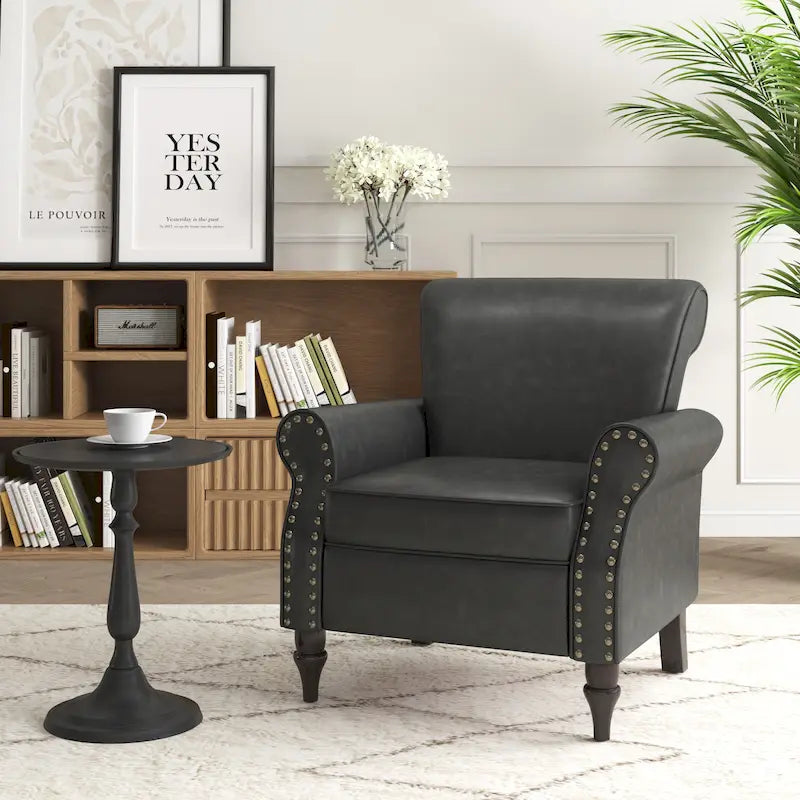 Fauteuil d'appoint en PU avec accoudoirs arrondis et clous décoratifs