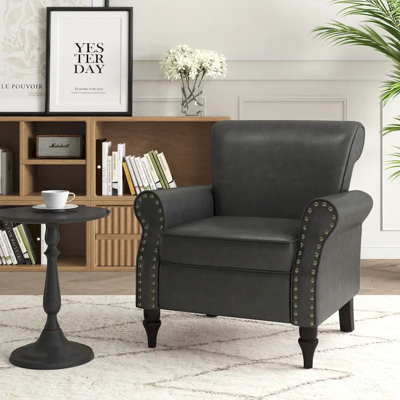 Fauteuil d'appoint en PU avec accoudoirs arrondis et clous décoratifs