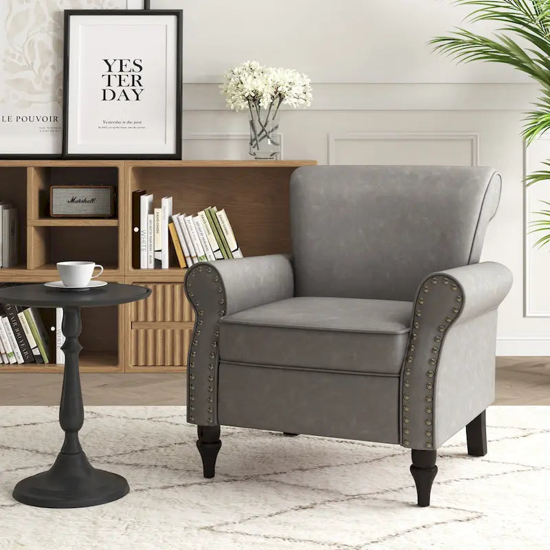 Fauteuil d'appoint en PU avec accoudoirs arrondis et clous décoratifs