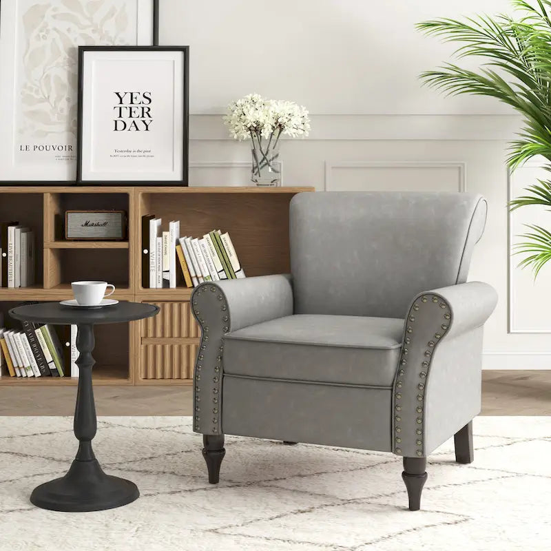 Fauteuil d'appoint en PU avec accoudoirs arrondis et clous décoratifs