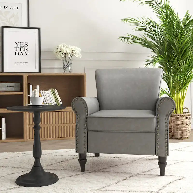 Fauteuil d'appoint en PU avec accoudoirs arrondis et clous décoratifs