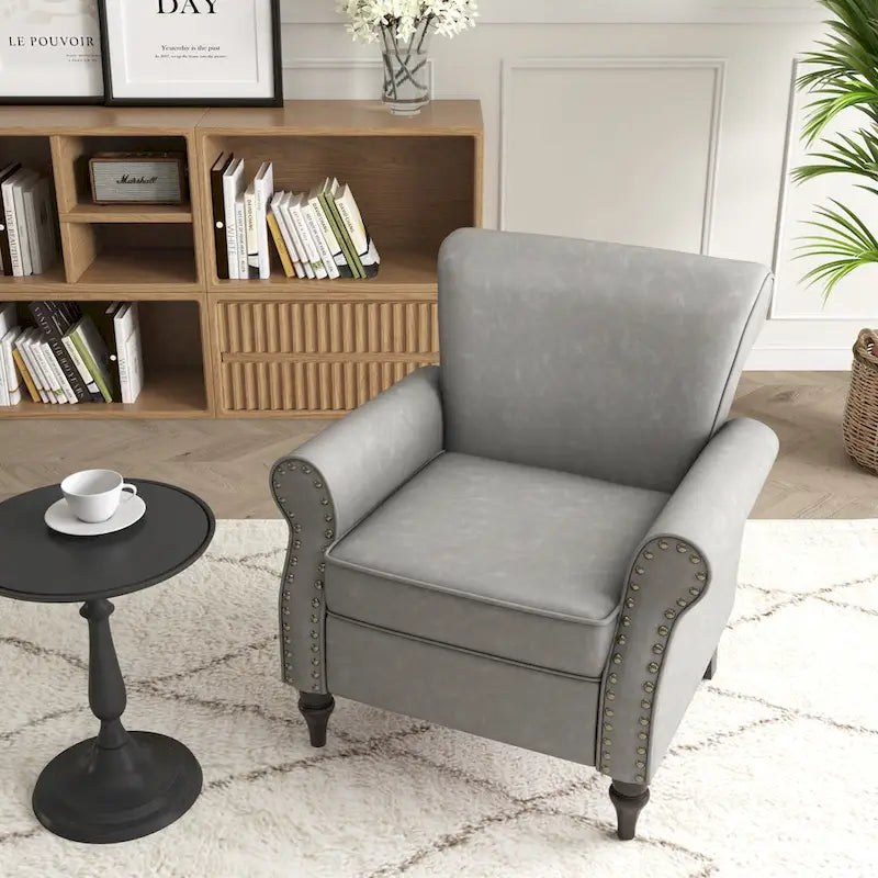 Fauteuil d'appoint en PU avec accoudoirs arrondis et clous décoratifs