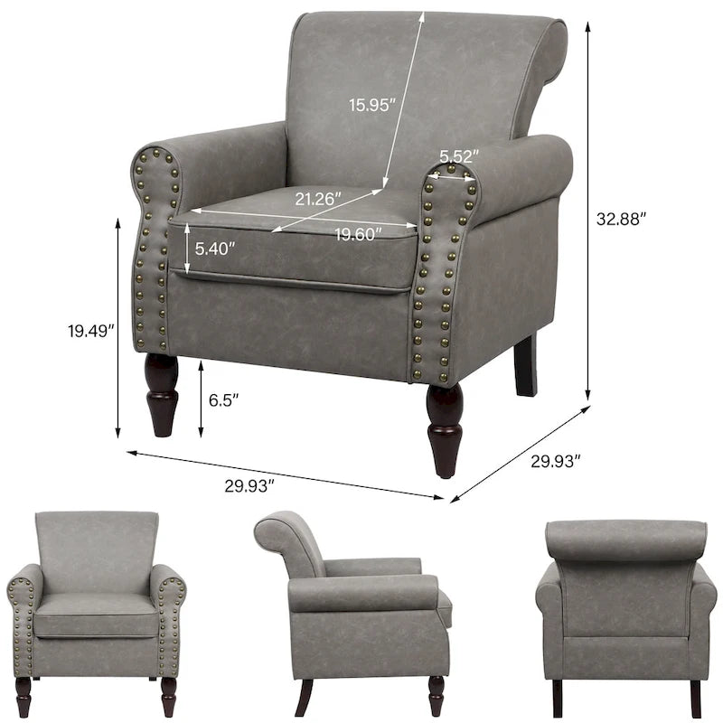 Fauteuil d'appoint en PU avec accoudoirs arrondis et clous décoratifs