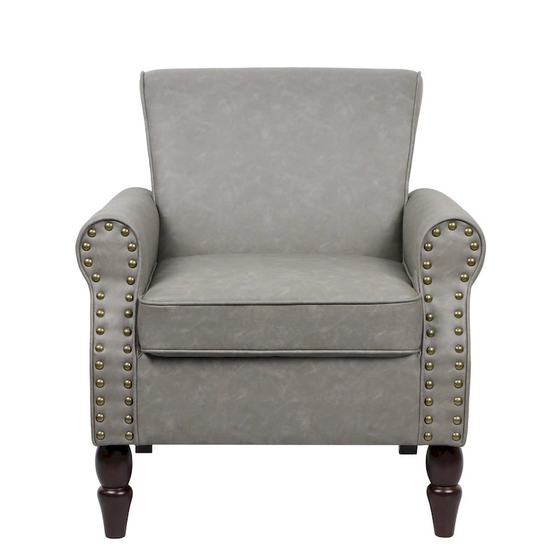 Fauteuil d'appoint en PU avec accoudoirs arrondis et clous décoratifs