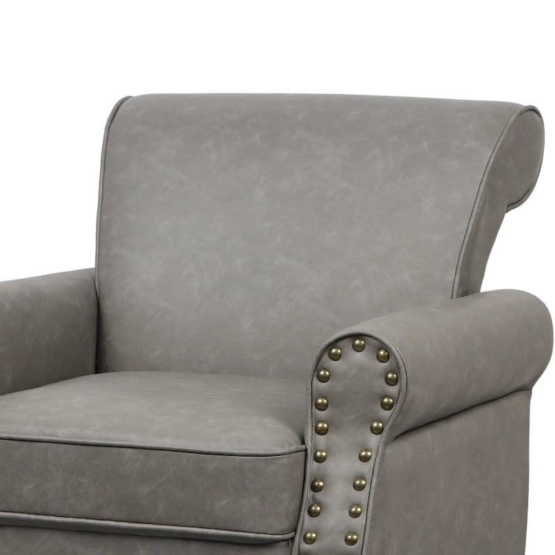 Fauteuil d'appoint en PU avec accoudoirs arrondis et clous décoratifs