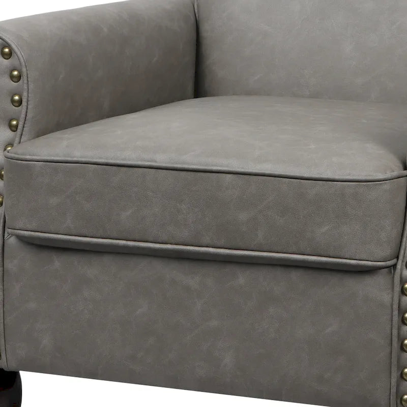Fauteuil d'appoint en PU avec accoudoirs arrondis et clous décoratifs