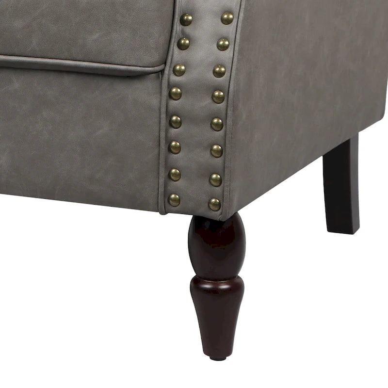 Fauteuil d'appoint en PU avec accoudoirs arrondis et clous décoratifs