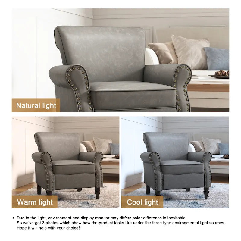 Fauteuil d'appoint en PU avec accoudoirs arrondis et clous décoratifs