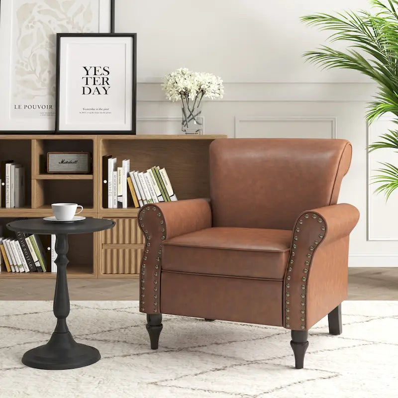Fauteuil d'appoint en PU avec accoudoirs arrondis et clous décoratifs