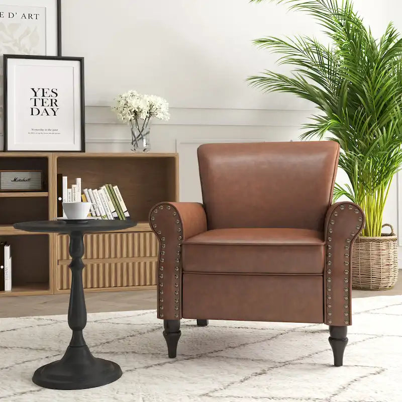 Fauteuil d'appoint en PU avec accoudoirs arrondis et clous décoratifs