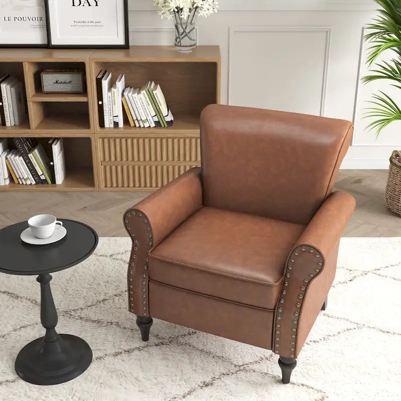 Fauteuil d'appoint en PU avec accoudoirs arrondis et clous décoratifs