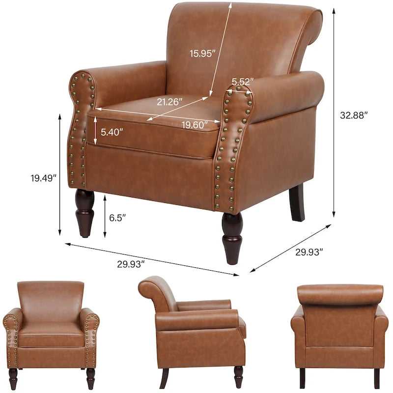 Fauteuil d'appoint en PU avec accoudoirs arrondis et clous décoratifs