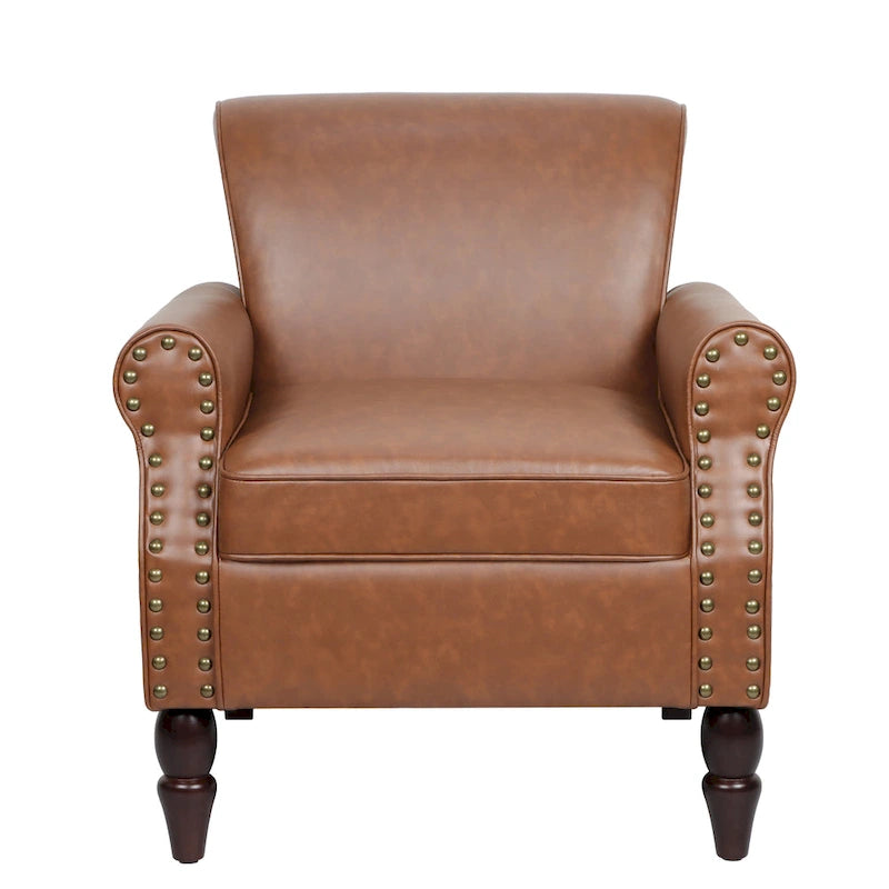 Fauteuil d'appoint en PU avec accoudoirs arrondis et clous décoratifs