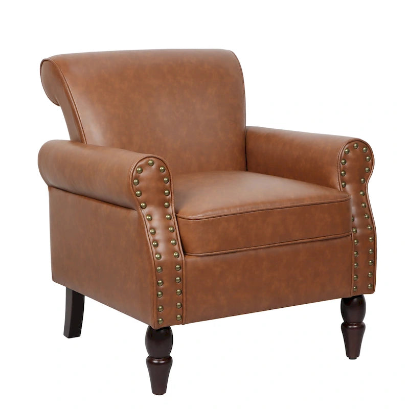 Fauteuil d'appoint en PU avec accoudoirs arrondis et clous décoratifs