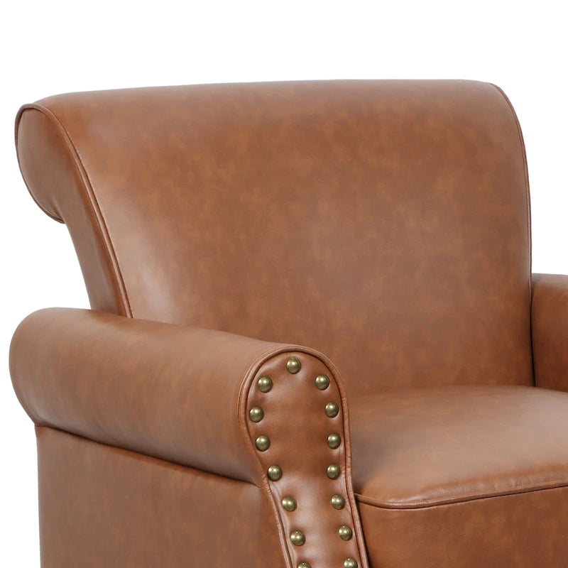 Fauteuil d'appoint en PU avec accoudoirs arrondis et clous décoratifs