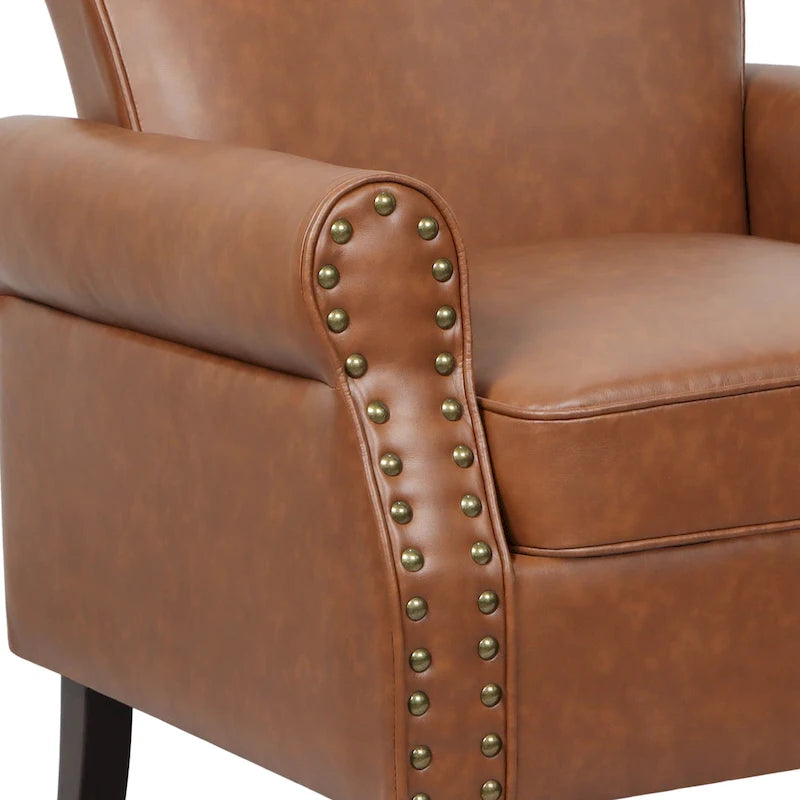 Fauteuil d'appoint en PU avec accoudoirs arrondis et clous décoratifs
