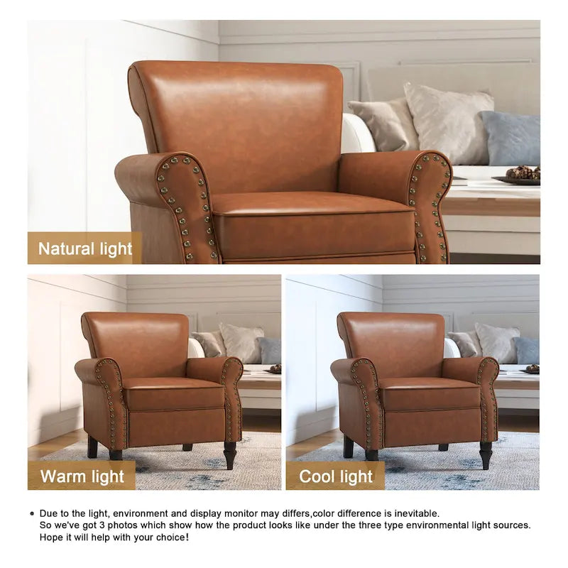 Fauteuil d'appoint en PU avec accoudoirs arrondis et clous décoratifs