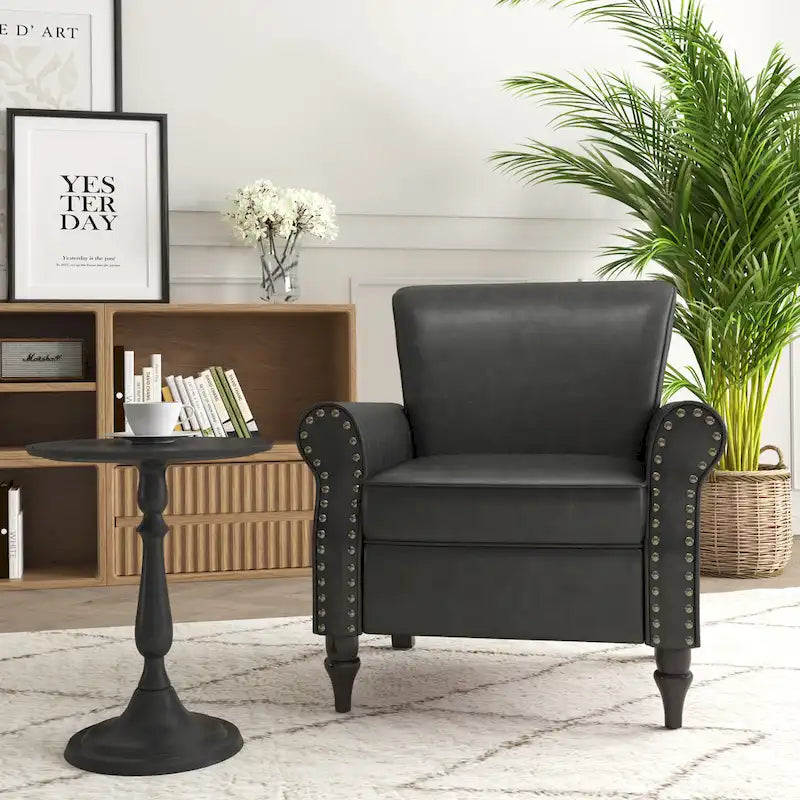 Fauteuil d'appoint en PU avec accoudoirs arrondis et clous décoratifs