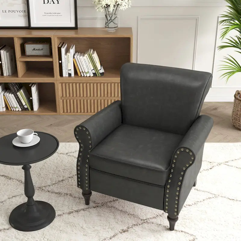 Fauteuil d'appoint en PU avec accoudoirs arrondis et clous décoratifs
