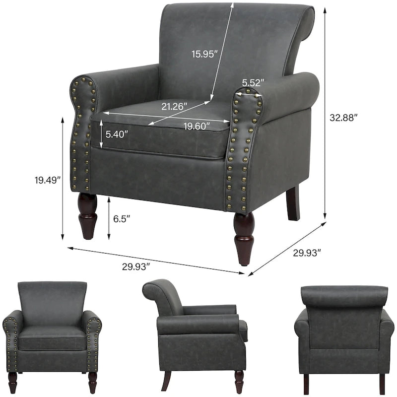 Fauteuil d'appoint en PU avec accoudoirs arrondis et clous décoratifs