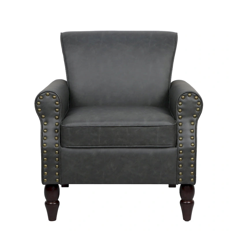 Fauteuil d'appoint en PU avec accoudoirs arrondis et clous décoratifs