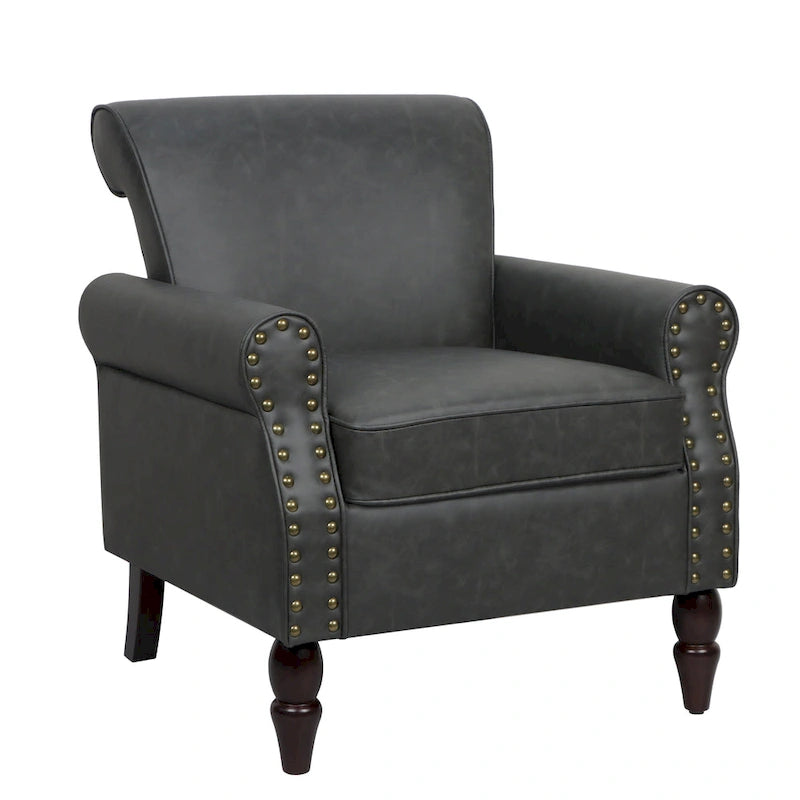 Fauteuil d'appoint en PU avec accoudoirs arrondis et clous décoratifs