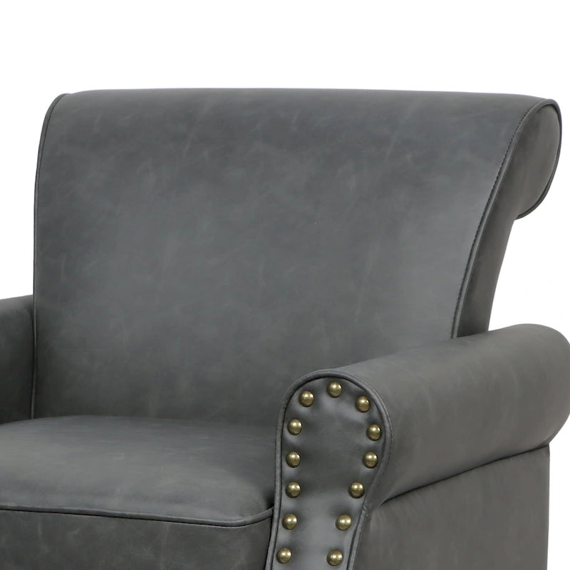 Fauteuil d'appoint en PU avec accoudoirs arrondis et clous décoratifs
