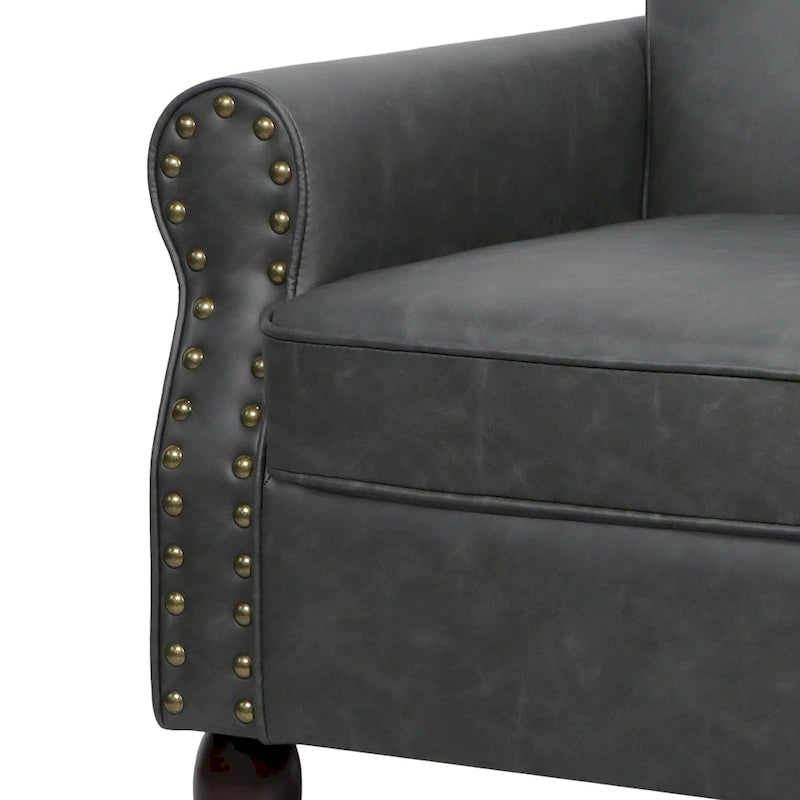 Fauteuil d'appoint en PU avec accoudoirs arrondis et clous décoratifs
