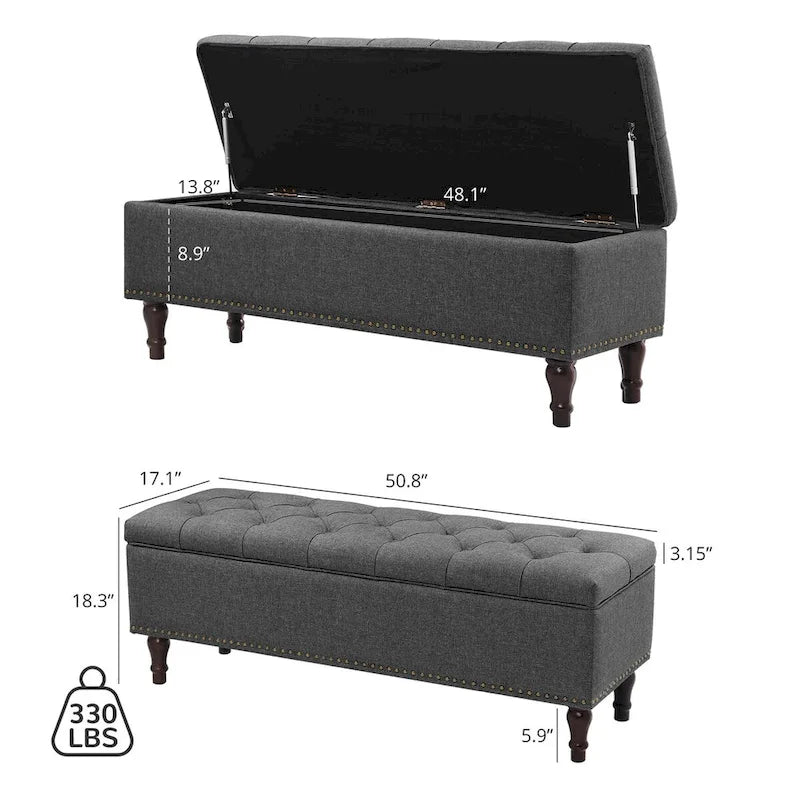 COZYMAN Banc de rangement capitonné, Pouf rembourré avec rangement - 50.8 L X 17.1 P X 18.3 H