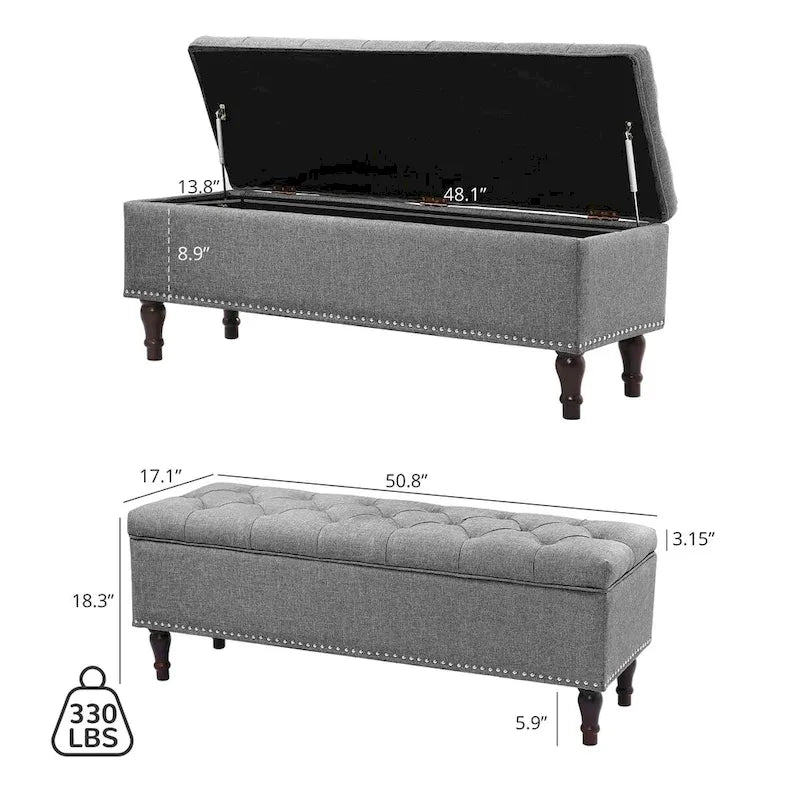 COZYMAN Banc de rangement capitonné, Pouf rembourré avec rangement - 50.8 L X 17.1 P X 18.3 H