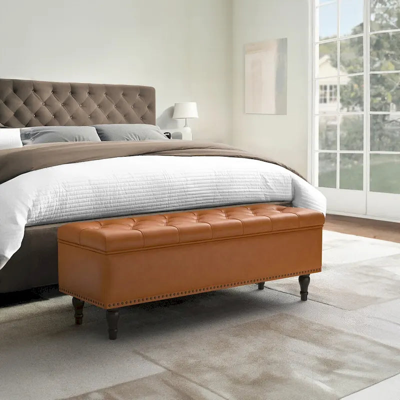 COZYMAN Banc de rangement capitonné, Pouf rembourré avec rangement - 50.8 L X 17.1 P X 18.3 H
