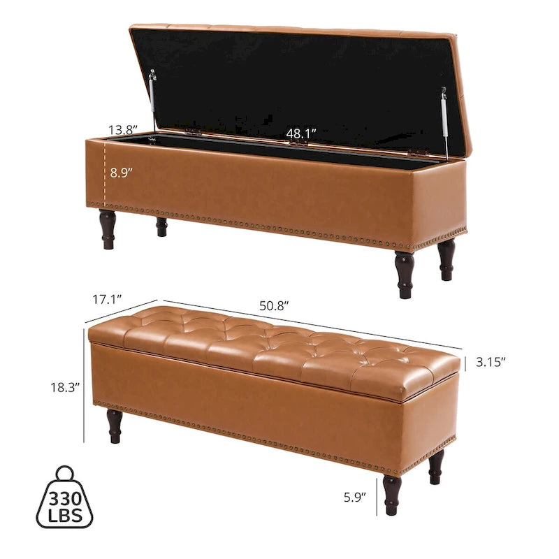COZYMAN Banc de rangement capitonné, Pouf rembourré avec rangement - 50.8 L X 17.1 P X 18.3 H