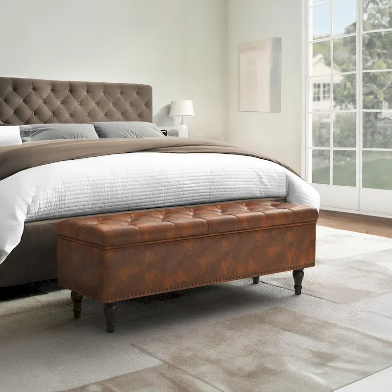 COZYMAN Banc de rangement capitonné, Pouf rembourré avec rangement - 50.8 L X 17.1 P X 18.3 H