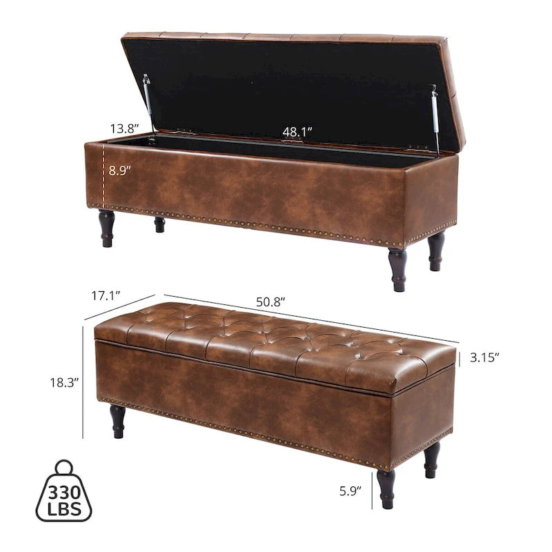 COZYMAN Banc de rangement capitonné, Pouf rembourré avec rangement - 50.8 L X 17.1 P X 18.3 H