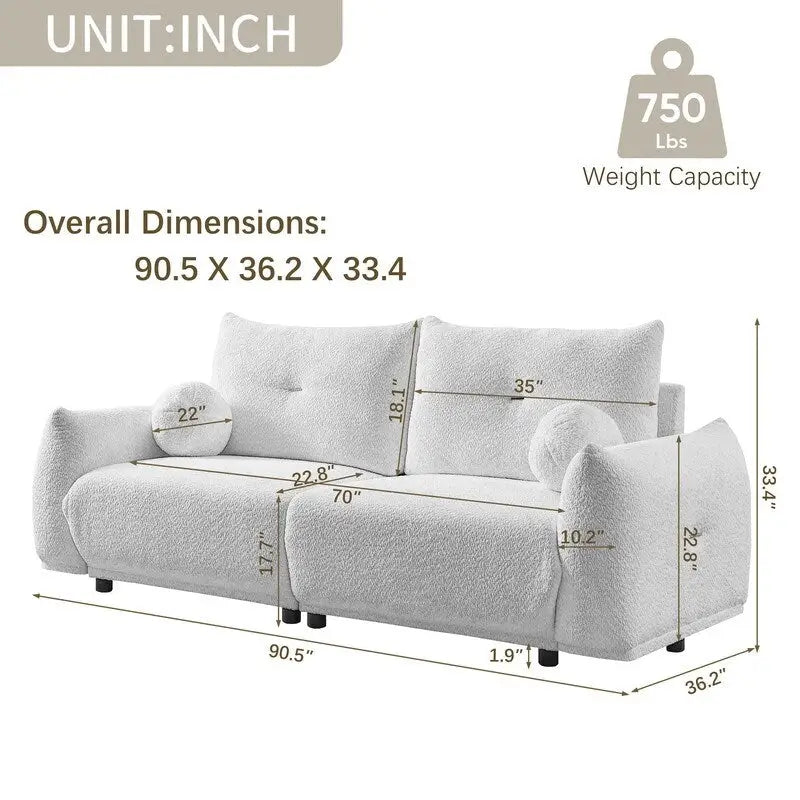 Canapé 90 confortable avec 2 coussins et 2 oreillers boules