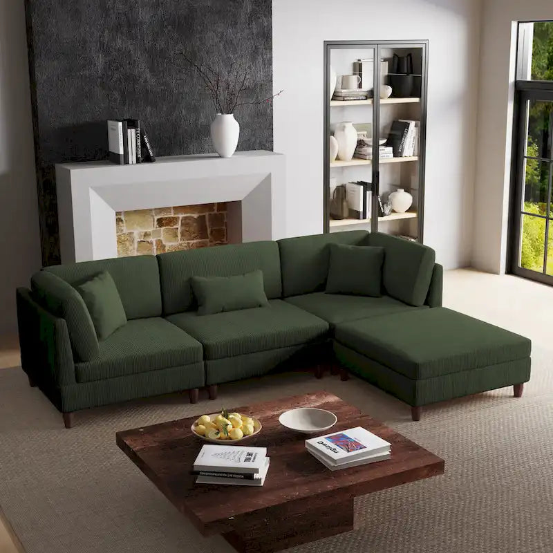 Ensemble de canapé modulaire en velours côtelé avec ottoman