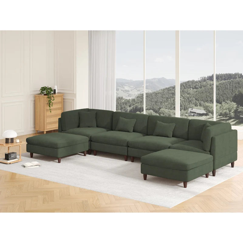 Ensemble de canapé modulaire en velours côtelé avec ottoman