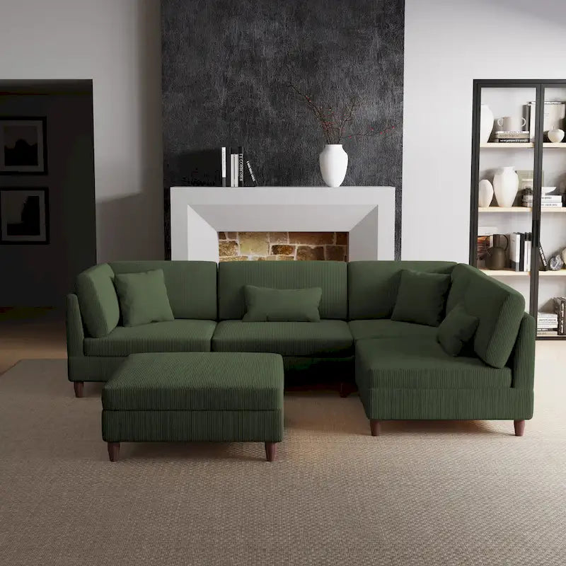 Ensemble de canapé modulaire en velours côtelé avec ottoman