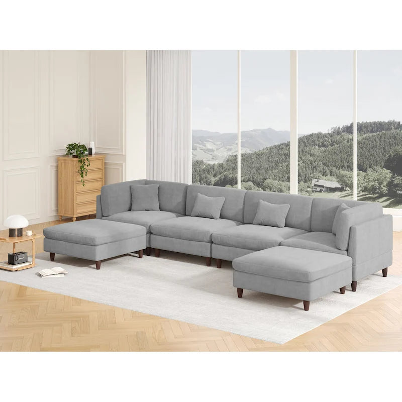 Ensemble de canapé modulaire en velours côtelé avec ottoman