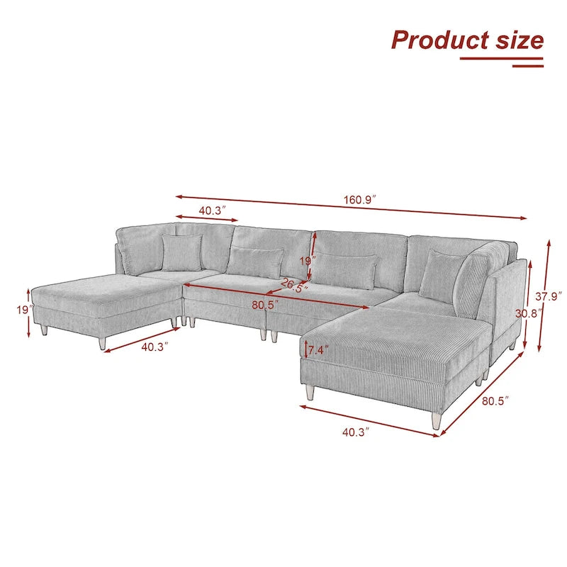 Ensemble de canapé modulaire en velours côtelé avec ottoman