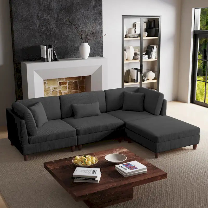 Ensemble de canapé modulaire en velours côtelé avec ottoman