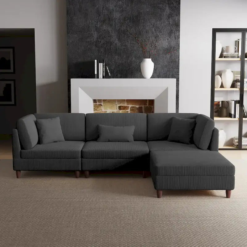 Ensemble de canapé modulaire en velours côtelé avec ottoman