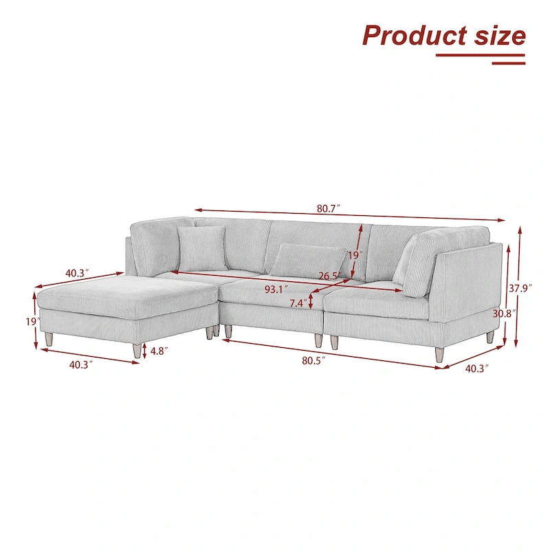 Ensemble de canapé modulaire en velours côtelé avec ottoman