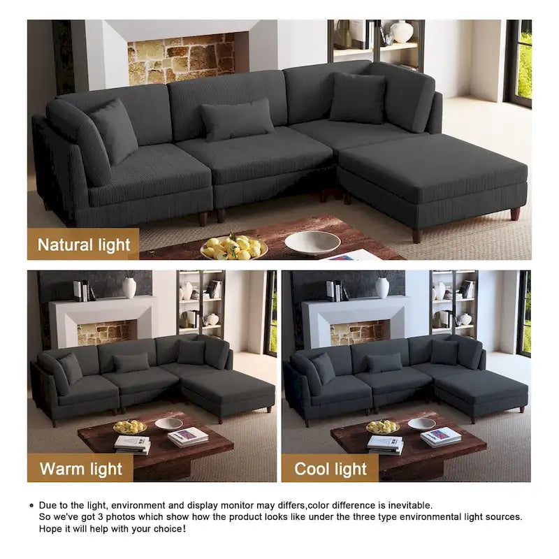 Ensemble de canapé modulaire en velours côtelé avec ottoman