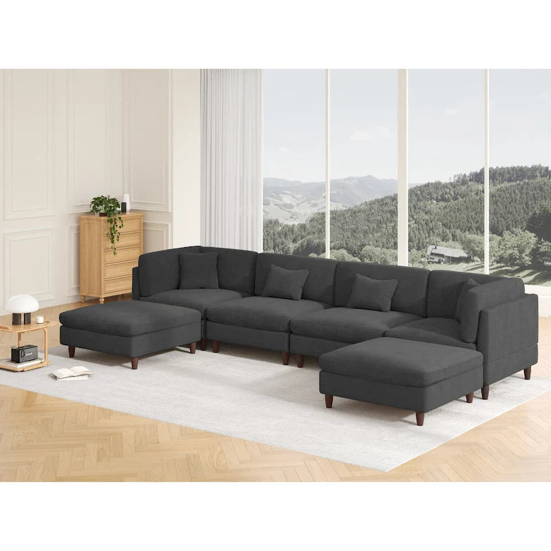 Ensemble de canapé modulaire en velours côtelé avec ottoman
