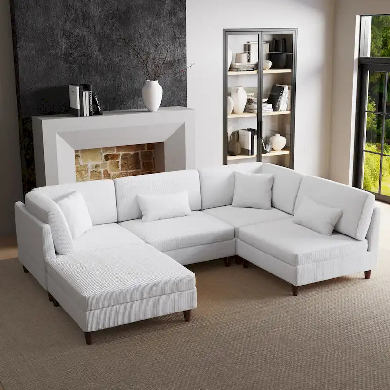 Ensemble de canapé modulaire en velours côtelé avec ottoman