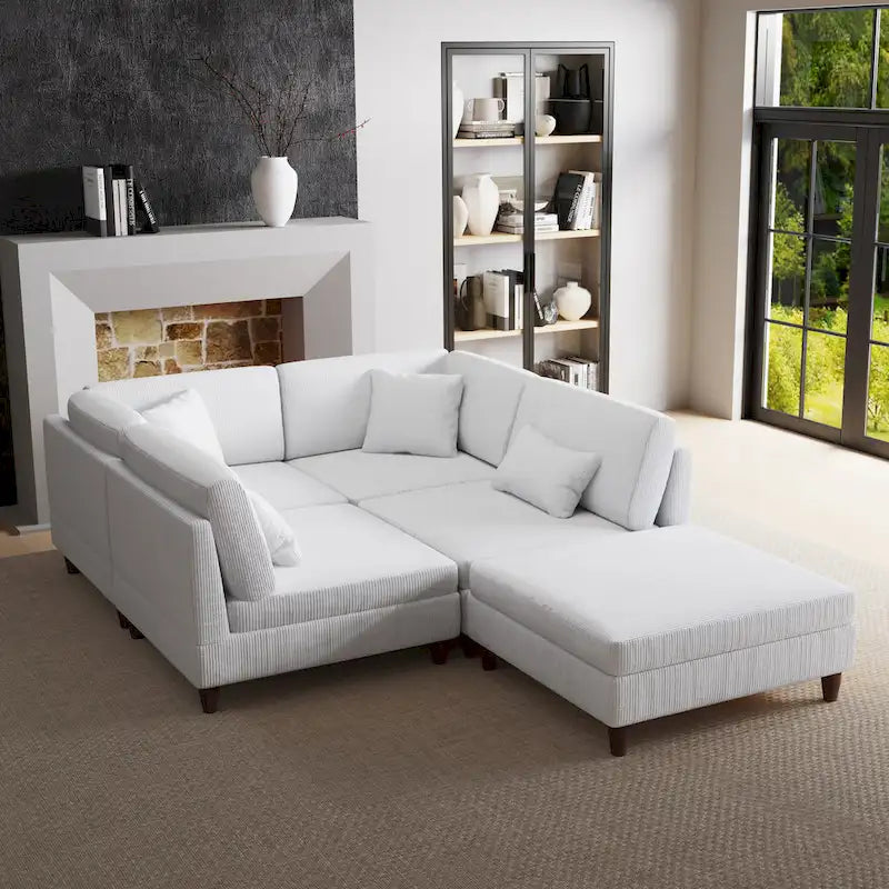 Ensemble de canapé modulaire en velours côtelé avec ottoman