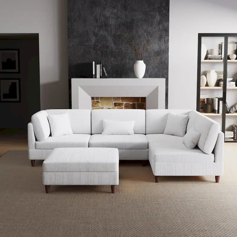 Ensemble de canapé modulaire en velours côtelé avec ottoman